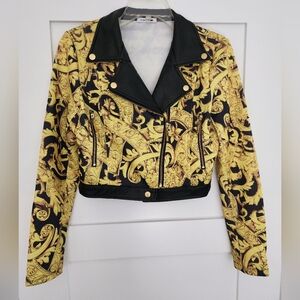 Fashion Nova Black and Gold Bomber Jacket